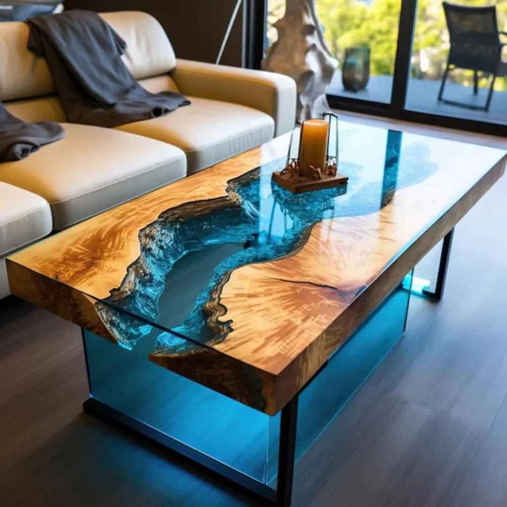 Mesa com acabamento em resina